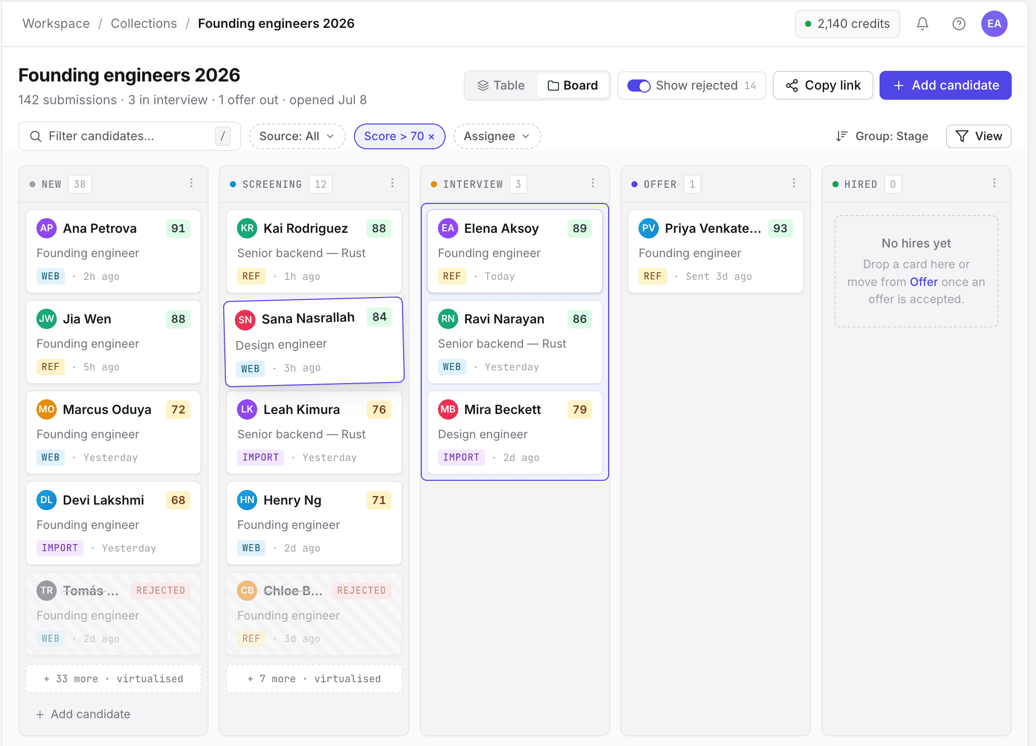 OpenRole candidate pipeline board